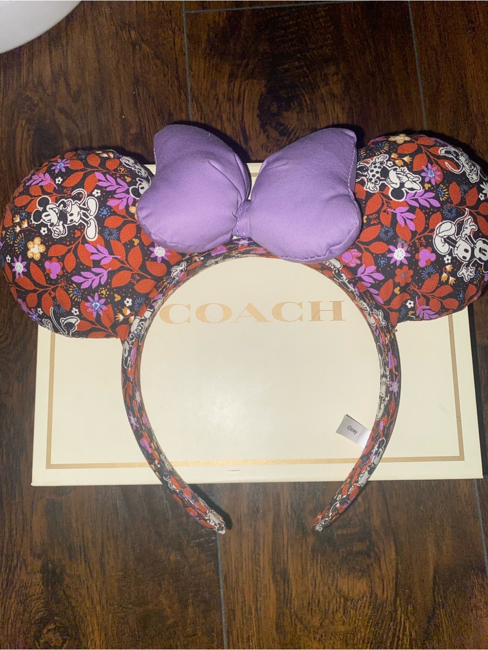 Disney Floral Minnie Ear Headband with Purple Bow by Coach